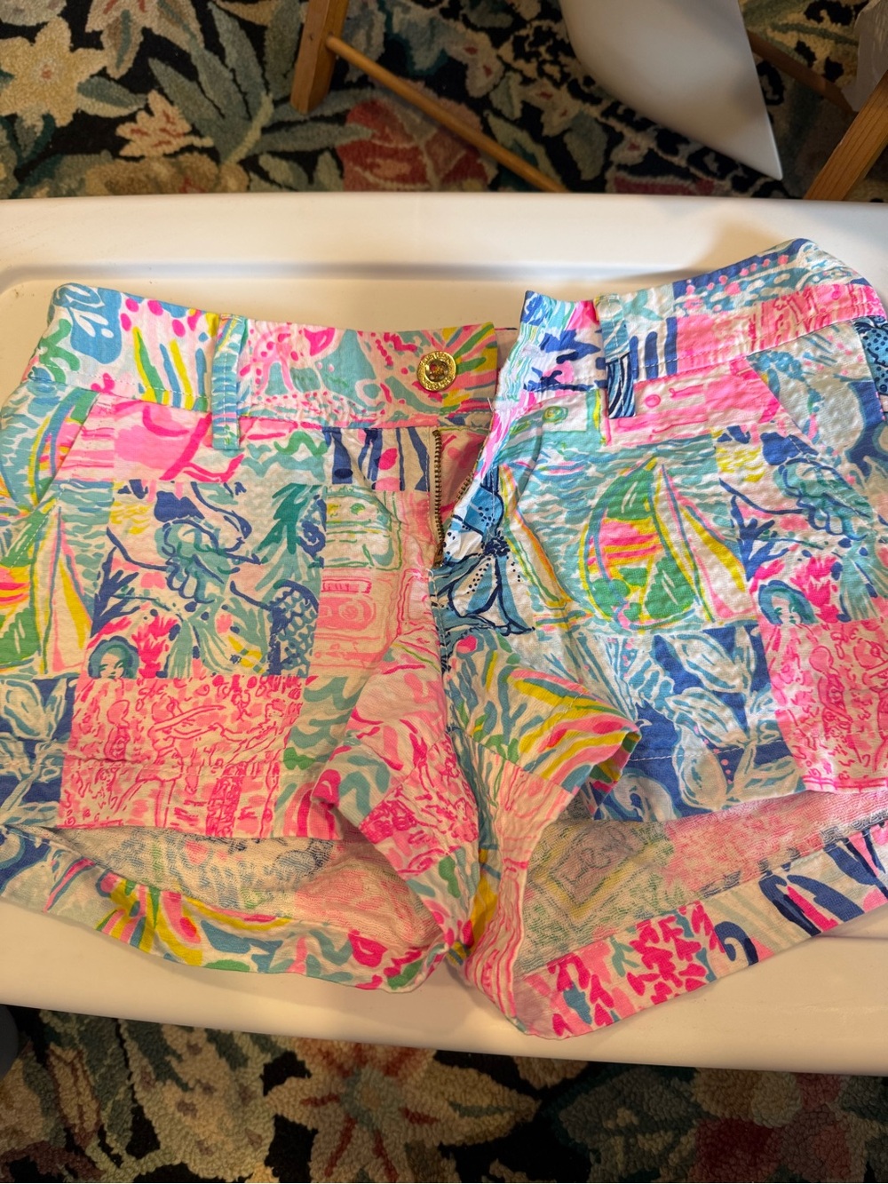 Lilly Pulitzer Multicolor Patchwork Shorts in Pink, Blue & Green